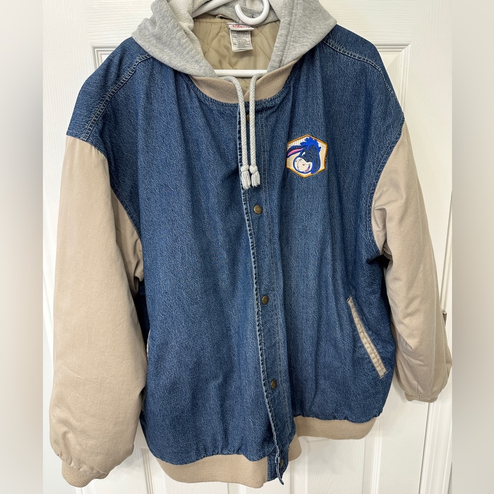 Disney Store XXL Eeyore 90’s Vintage Denim Jean Jacket with Removable Hood